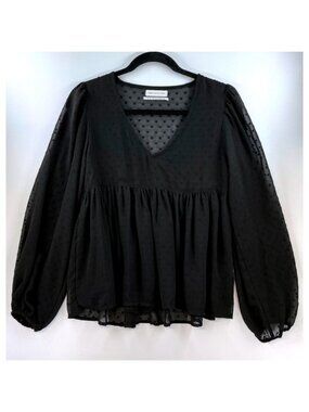 Urban Outfitters Black Swiss Dot Sheer Babydoll Blouse Sz XS Goth Coquette